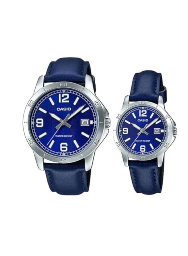 Casio MTP/LTP-V004L-2B Blue Leather Couple Watches - Image 1